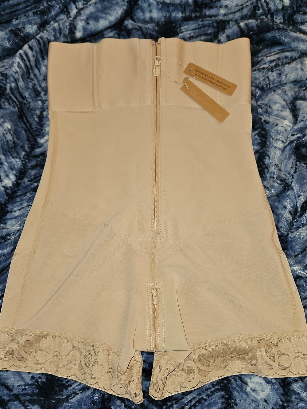 Shapellx High-Waist Beige Shapewear Shorts with Lace Trim